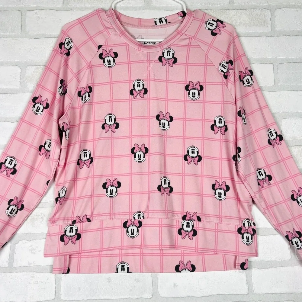 Disney Minnie Mouse Pink Plaid Pajama Set Long Sleeve Top & Joggers Women XS - Picture 12 of 12